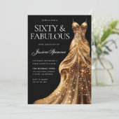 シャンパン金ゴールドドレスファブルースブラック60誕生日 招待状 (スタンド正面)