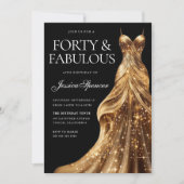 シャンパン金ゴールドドレス40歳&素晴らしい40歳の誕生日 招待状 (正面)