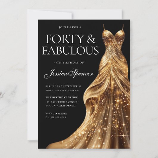 シャンパン金ゴールドドレス40歳&素晴らしい40歳の誕生日 招待状 (正面)