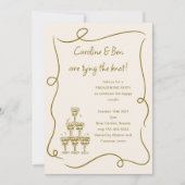 シャンパン金ゴールドドードル手書き婚約パーティ 招待状 (正面)