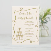 シャンパン金ゴールドドードル手書き婚約パーティ 招待状 (スタンド正面)