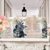 シャンパン金ゴールドネイビーブルーピーニーユーカリ結婚プトゥス 三つ折り招待状