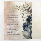 シャンパン金ゴールドネイビーブルーピーニーユーカリ結婚プトゥス 三つ折り招待状 (内部最初)