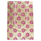 シャンパン金ゴールドピンクグリジー花 ミディアムペーパーバッグ (裏面)