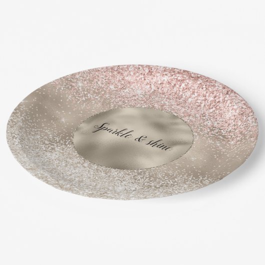シャンパン金ゴールドピンクホワイトグリジーグリッター ペーパープレート (アングル)