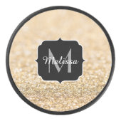 シャンパン金ゴールドフェイクグリッタースパークルスモノグラム アイスホッケーパック (正面)