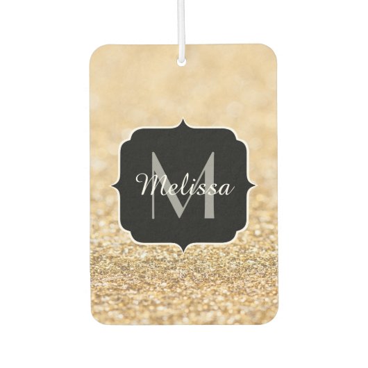 シャンパン金ゴールドフェイクグリッタースパークルスモノグラム カーエアーフレッシュナー (正面)