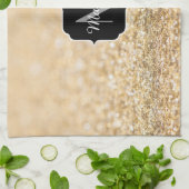 シャンパン金ゴールドフェイクグリッタースパークルスモノグラム キッチンタオル (折り畳み)