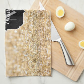 シャンパン金ゴールドフェイクグリッタースパークルスモノグラム キッチンタオル (四つ折り)