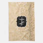 シャンパン金ゴールドフェイクグリッタースパークルスモノグラム キッチンタオル (縦)