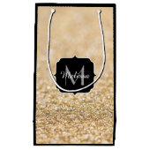 シャンパン金ゴールドフェイクグリッタースパークルスモノグラム スモールペーパーバッグ (正面)