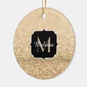 シャンパン金ゴールドフェイクグリッタースパークルスモノグラム セラミックオーナメント (左)