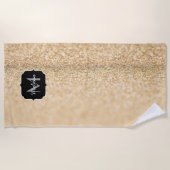 シャンパン金ゴールドフェイクグリッタースパークルスモノグラム ビーチタオル (正面)