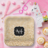 シャンパン金ゴールドフェイクグリッタースパークルスモノグラム ペーパープレート (パーティー)