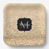 シャンパン金ゴールドフェイクグリッタースパークルスモノグラム ペーパープレート (正面)