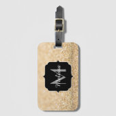 シャンパン金ゴールドフェイクグリッタースパークルスモノグラム ラゲッジタグ (正面縦)