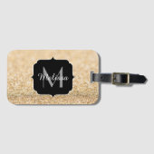 シャンパン金ゴールドフェイクグリッタースパークルスモノグラム ラゲッジタグ (正面横)