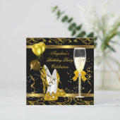シャンパン金ゴールドブラックグリッターヒールズバースデーパーティー 招待状 (スタンド正面)