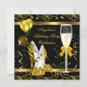 シャンパン金ゴールドブラックグリッターヒールズバースデーパーティー 招待状 (正面)