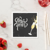 シャンパン金ゴールドブラックワイングラスモダン紙吹雪 スタンダードカクテルナプキン (インサイチュ)