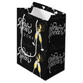 シャンパン金ゴールドブラックワイングラス紙吹雪モダンミー ミディアムペーパーバッグ (正面アングル)