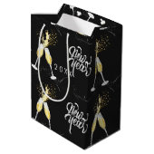 シャンパン金ゴールドブラックワイングラス紙吹雪モダンミー ミディアムペーパーバッグ (裏面アングル)