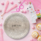 シャンパン金ゴールドホワイトグリジーグリッター ペーパープレート (パーティー)