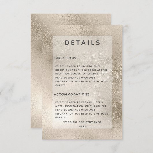 シャンパン金ゴールドモダン結婚グリッター詳細 エンクロージャーカード (正面/裏面)