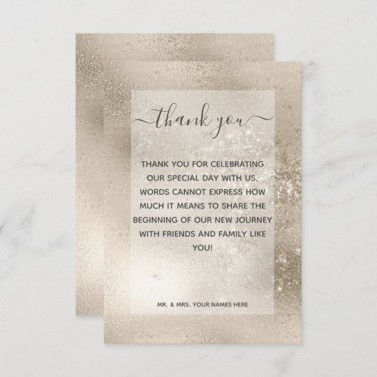 シャンパン金ゴールドモダン結婚グリッター サンキューカード (正面/裏面)