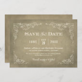 シャンパン金ゴールドヴィンテージヴィン素朴ヤード結婚ズ セーブザデート (正面/裏面)