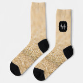 シャンパン金ゴールド光フェイクグリッタースパークルモノグラム ソックス (左)