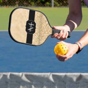 シャンパン金ゴールド光フェイクグリッタースパークルモノグラム ピックルボールラケット