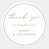シャンパン金ゴールド文字ライン結婚ズサンキュー ラウンドシール (正面)