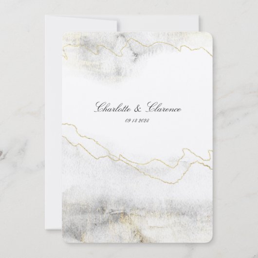 シャンパン金ゴールド白黒ウォーター結婚カラー 招待状 (裏面)