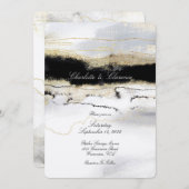 シャンパン金ゴールド白黒ウォーター結婚カラー 招待状 (正面/裏面)