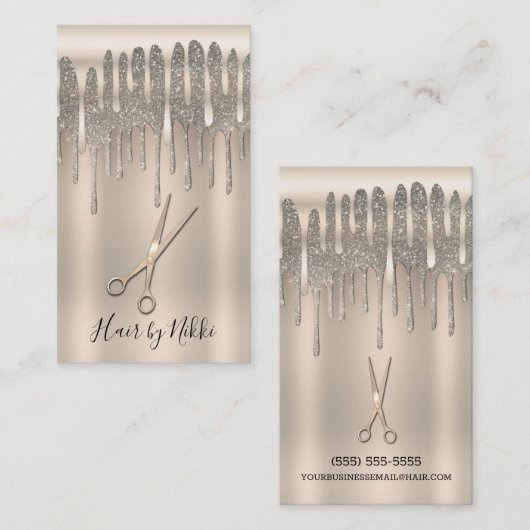 シャンパン金ゴールド美容師ダイヤモンドグリッター 名刺 (正面/裏面)
