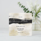 シャンパン金ゴールド&ブラックウォーターカラースクエア結婚ズ 招待状 (スタンド正面)