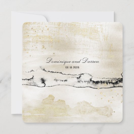 シャンパン金ゴールド&ブラックウォーターカラースクエア結婚ズ 招待状 (裏面)