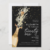 シャンパン21thバースデーブラック金ゴールド招待状 招待状 (正面)