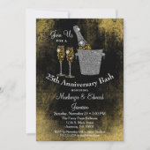 シャンパン アニバーサリー 招待 黒 金 銀 招待状 (正面)