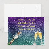 シャンパン、オンブレ グリッター、ニューイヤーズ インビテーション (正面/裏面)