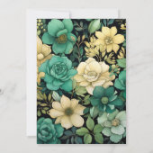 シャンパン、グリーン、ブラックフローラ結婚ズ 招待状 (裏面)