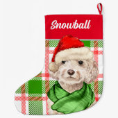 シャンパン・コカプー・クリスマス・プレイドに犬の名前 ラージクリスマスストッキング (裏面)