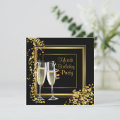 シャンパン コンフェッティ ブラック ゴールド 50歳の誕生日パーティー 招待状 (スタンド正面)