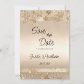 シャンパン ゴールドの雪の結晶 豪華な Save the Date 招待状 (正面)