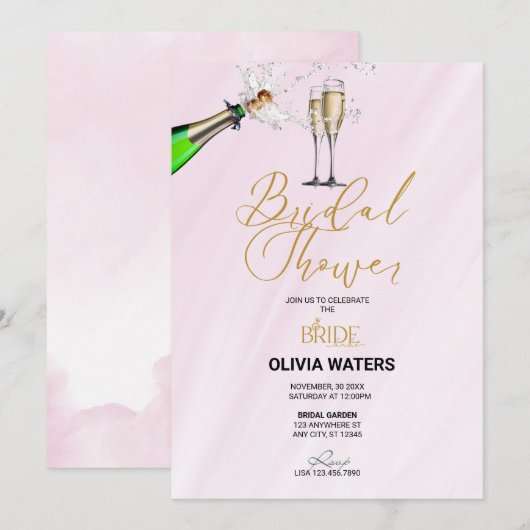 シャンパン | スクリプト ブライダル シャワー 招待状 (正面/裏面)