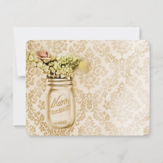 シャンパン ダマスク 花柄 メイソンジャー 結婚式 招待状 (正面)