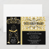 シャンパン＆ダマスク 50周年招待状 招待状 (正面/裏面)