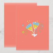 シャンパン・トースト。レトロ・バースデー・パーティー ピンク ヴィンテージ 招待状 (正面/裏面)