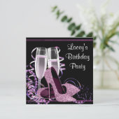 シャンパン ハイ ヒール 女性の ホット ピンク 誕生日パーティー 招待状 (スタンド正面)